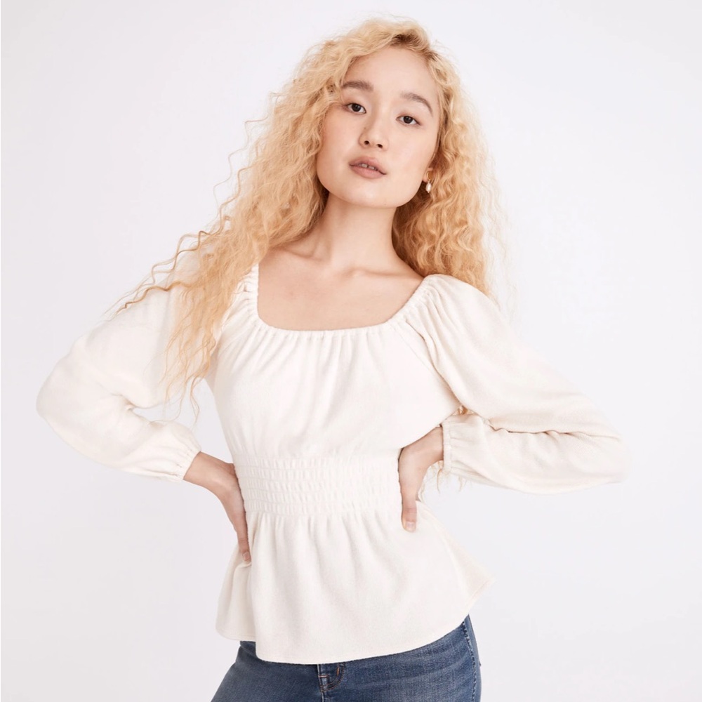 Madewell Plush Square-Neck Smocked Top